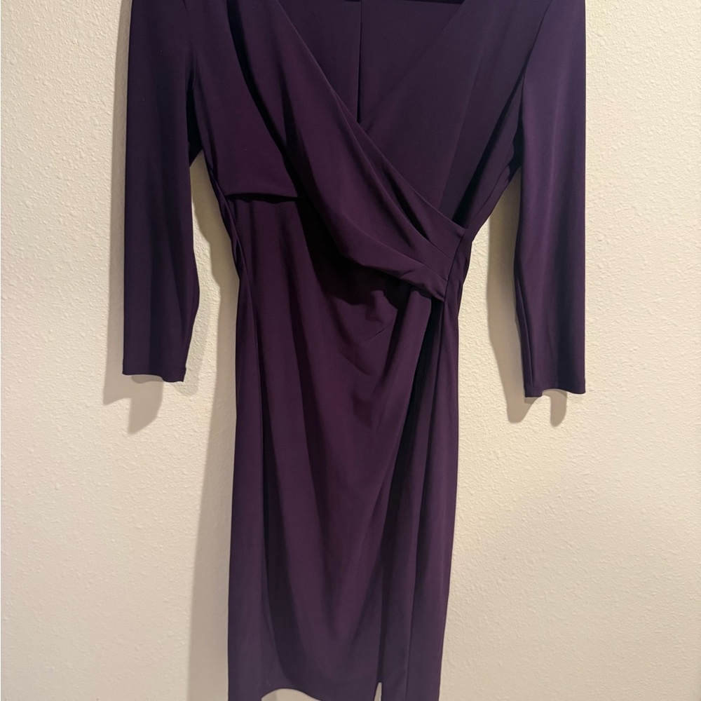 Ralph Lauren Purple Long Sleeve V-Neck Sheath Dress 2P